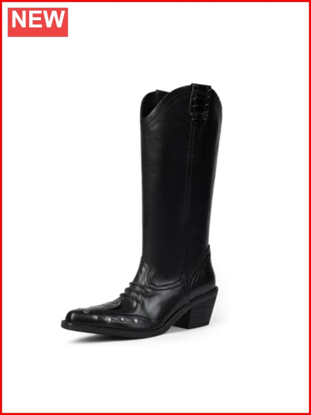 Studded Cowboy Boots Genuine Leather Stacked Heels